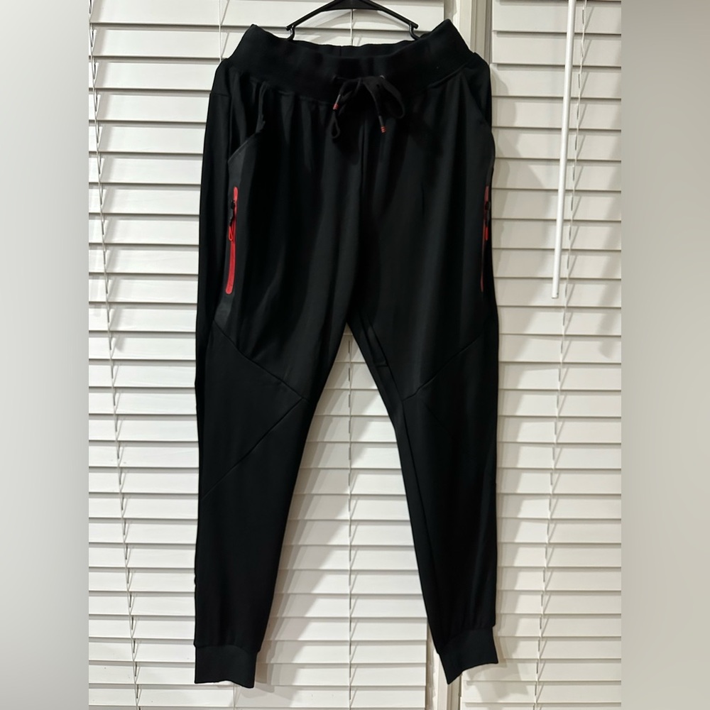 Men's Black Joggers with Red Zipper Accents 📸 Size Large! Best Offer Accepted!